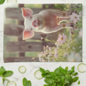 Niedliches Schwein im Blumengarten Geschirrtuch (Gefaltet)