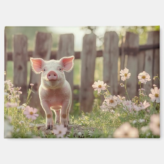 Niedliches Schwein im Blumengarten Magnet (Vorderseite)