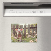 Niedliches Schwein im Blumengarten Magnet (In Situ (Geschirrspüler))