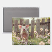 Niedliches Schwein im Blumengarten Magnet (Vorderseite/Rückseite)