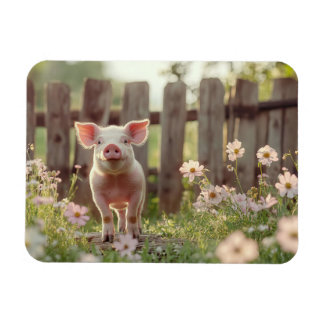Niedliches Schwein im Blumengarten Magnet