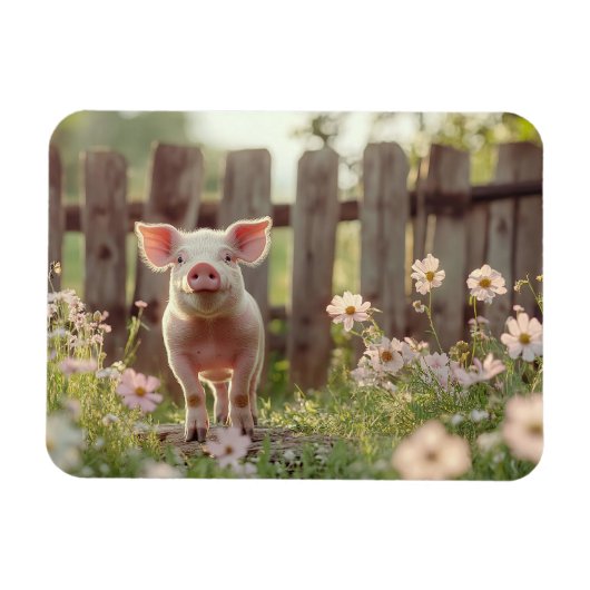 Niedliches Schwein im Blumengarten Magnet (Horizontal)
