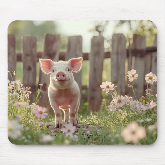 Niedliches Schwein im Blumengarten Mousepad (Vorne)