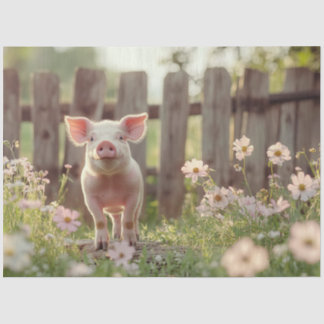 Niedliches Schwein im Blumengarten Seidenpapier