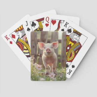 Niedliches Schwein im Blumengarten Spielkarten