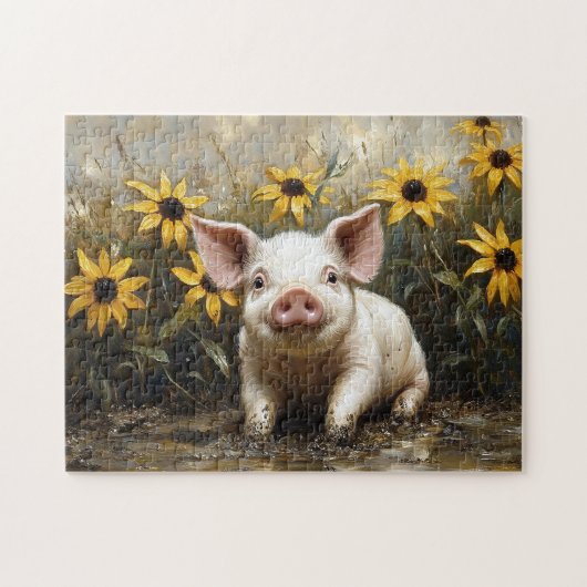 Niedliches Schwein im Schlamm Puzzle (Horizontal)