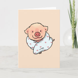 niedliches Schwein in Decken Karte
