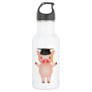 Niedliches Schwein in der Graduierungskappe Trinkflasche