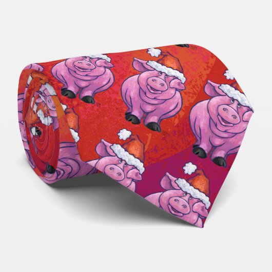 Niedliches Schwein in der Weihnachtsmannmütze auf Krawatte (Gerollt)