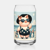 Niedliches Schwein in Polka Dot Swimsuit am Strand Dosenglas (Vorderseite)