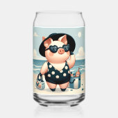 Niedliches Schwein in Polka Dot Swimsuit am Strand Dosenglas (Rückseite)