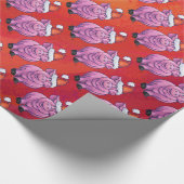 Niedliches Schwein in Weihnachtsmannmütze auf Rot Geschenkpapier (Ecke)