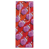 Niedliches Schwein in Weihnachtsmannmütze auf Rot Geschenktüte Für Weinflaschen (Vorderseite)