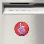 Niedliches Schwein in Weihnachtsmannmütze auf Rot Magnet (In Situ (Geschirrspüler))