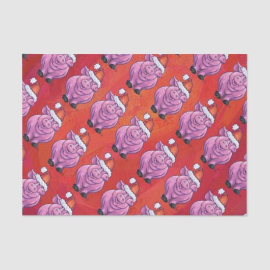 Niedliches Schwein in Weihnachtsmannmütze auf Rot Seidenpapier (Vorderseite)