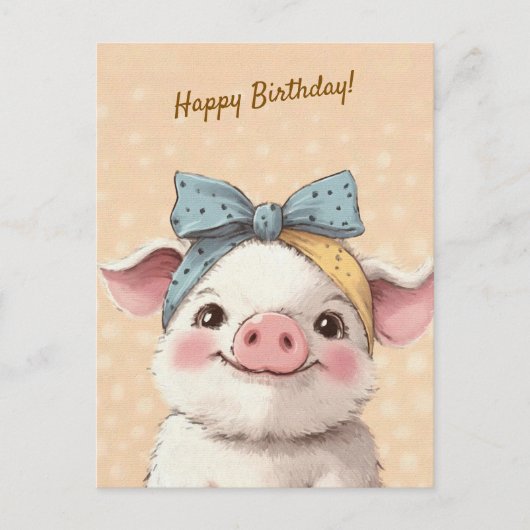 Niedliches Schwein mit Bandana – Kindergeburtstags Postkarte (Vorderseite)