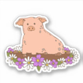 Niedliches Schwein mit Blume Aufkleber für Noteboo (Vorderseite)