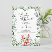 Niedliches Schwein mit Bow Baby Dusche Einladung (Stehend Vorderseite)