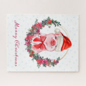 Niedliches Schwein mit Bow, Kranz, Polka Docht Wei Puzzle (Horizontal)