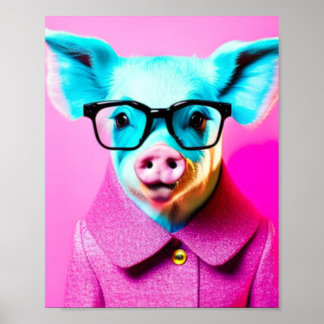 Niedliches Schwein mit Brille Schwein Druckgeschen Poster