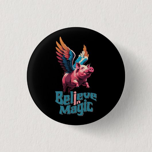 Niedliches Schwein mit farbigen Flügeln | Glaube a Button (Vorderseite)
