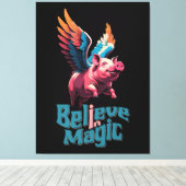 Niedliches Schwein mit farbigen Flügeln | Glaube a Leinwanddruck (Insitu (Holzboden))