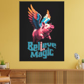 Niedliches Schwein mit farbigen Flügeln | Glaube a Leinwanddruck (Insitu (Wohnzimmer))