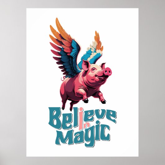 Niedliches Schwein mit farbigen Flügeln | Glaube a Poster (Vorne)