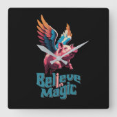 Niedliches Schwein mit farbigen Flügeln | Glaube a Quadratische Wanduhr (Vorderseite)