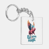 Niedliches Schwein mit farbigen Flügeln | Glaube a Schlüsselanhänger (Vorderseite links)