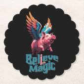 Niedliches Schwein mit farbigen Flügeln | Glaube a Untersetzer (Vorderseite)