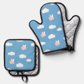 Niedliches Schwein mit Flügelmuster Ofenhandschuh & Topflappen-Set (Vorderseite/Rückseite)