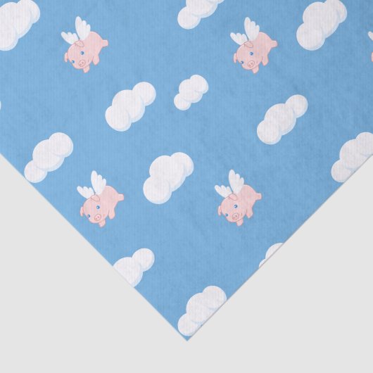 Niedliches Schwein mit Flügeln auf blauem Muster Seidenpapier (Ausschnitt)