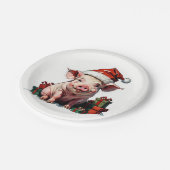 niedliches Schwein mit Geschenkboxen Pappteller (Schrägansicht)