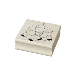 Niedliches Schwein mit mit gelockter Gummistempel