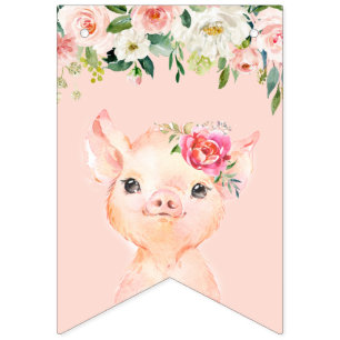 Niedliches Schwein mit Rosa-Rosa-Blume Glücklich z Wimpelkette
