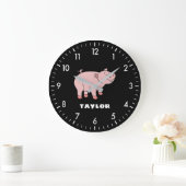 Niedliches Schwein Personalisierter Individuelle N Große Wanduhr (Zuhause)