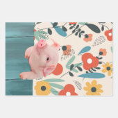 Niedliches Schwein und fröhliche Blume Geschenkpapier Set (Vorderseite)