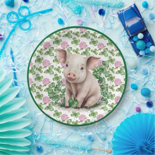 Niedliches Schwein und Kleber | St Patrick's Day P Pappteller (Party)