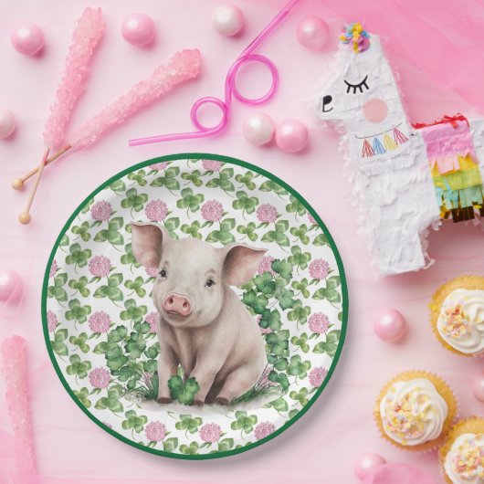 Niedliches Schwein und Kleber | St Patrick's Day P Pappteller (Party)