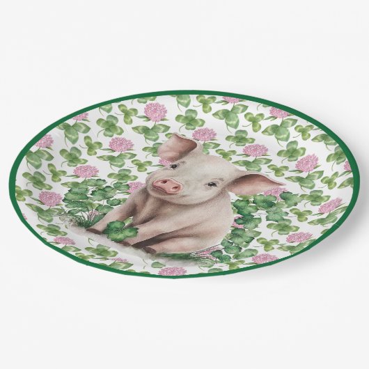 Niedliches Schwein und Kleber | St Patrick's Day P Pappteller (Schrägansicht)