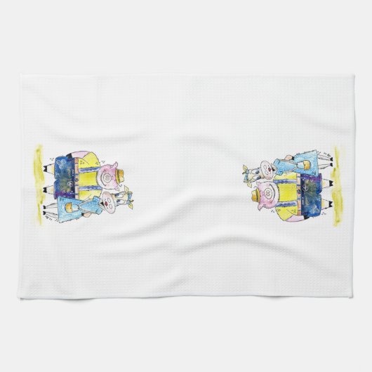 Niedliches Schwein und Kuh Geschirrtuch (Horizontal)