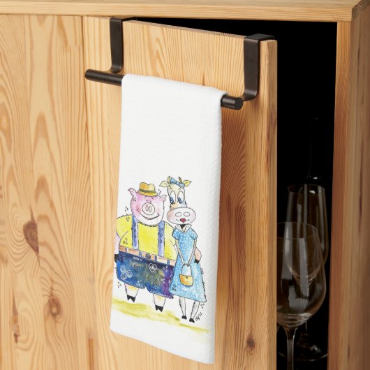 Niedliches Schwein und Kuh Geschirrtuch (Drittel gefaltet)