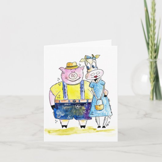 Niedliches Schwein und Kuh Karte (Vorderseite)