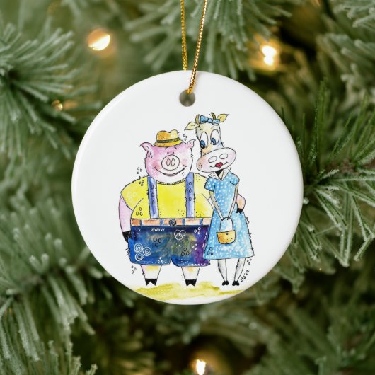 Niedliches Schwein und Kuh Keramik Ornament (Baum)