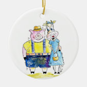 Niedliches Schwein und Kuh Keramik Ornament (Vorne)