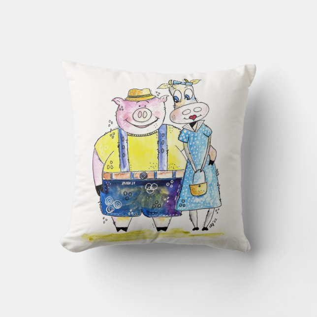 Niedliches Schwein und Kuh Kissen (Vorderseite)