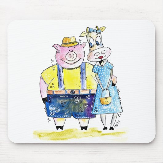 Niedliches Schwein und Kuh Mousepad (Vorne)
