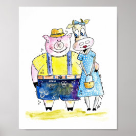 Niedliches Schwein und Kuh Poster