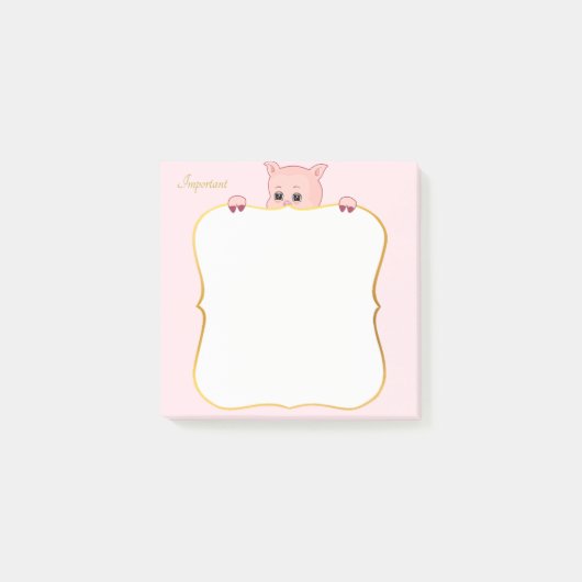 Niedliches Schwein und Personalisierter Text Post-it Klebezettel (Vorderseite)